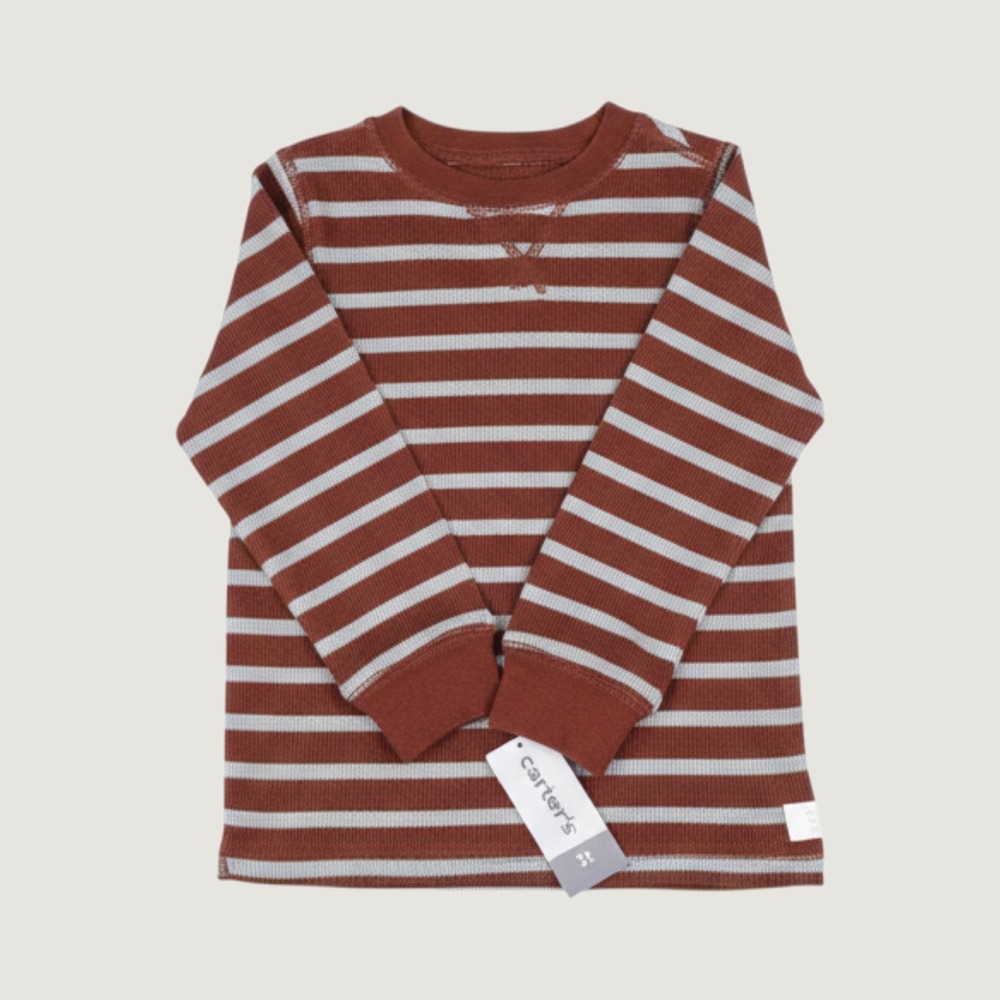 Carters Boys Burgundy and Grey Striped Long Sleeve Thermal Shirt 3T 243H218
